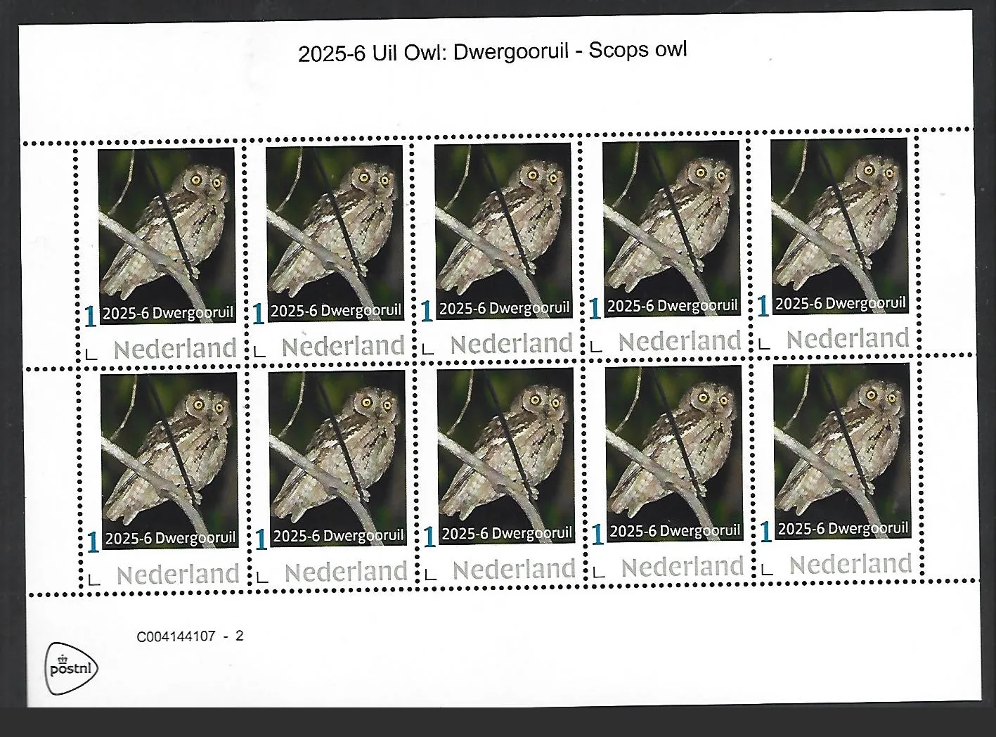 Netherlands 2025-6 Owl: Scops Owl sheetlet MNH