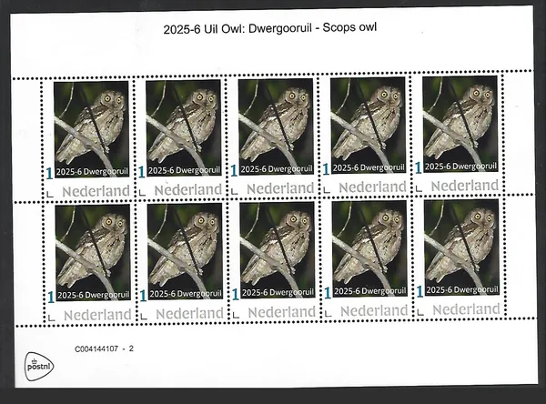 Nederland 2025-6 Uil Owl: Dwergooruil Scrops owl sheetlet postfris/mnh