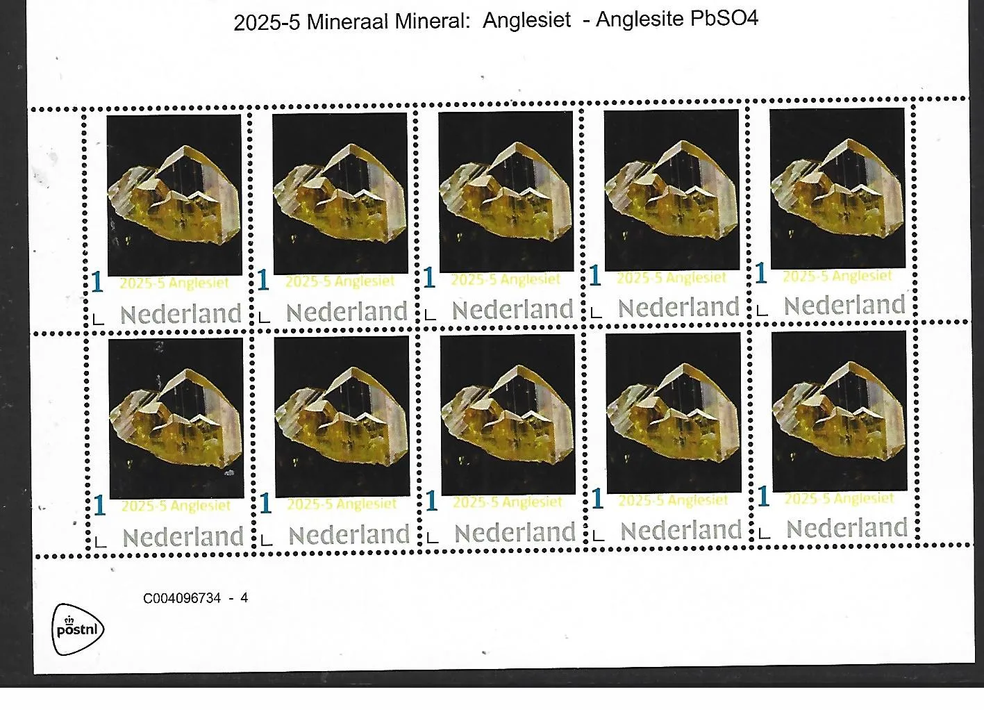 Nederland 2025-5 Mineraal Mineral: Anglesiet Anglesite sheetlet postfris/mnh