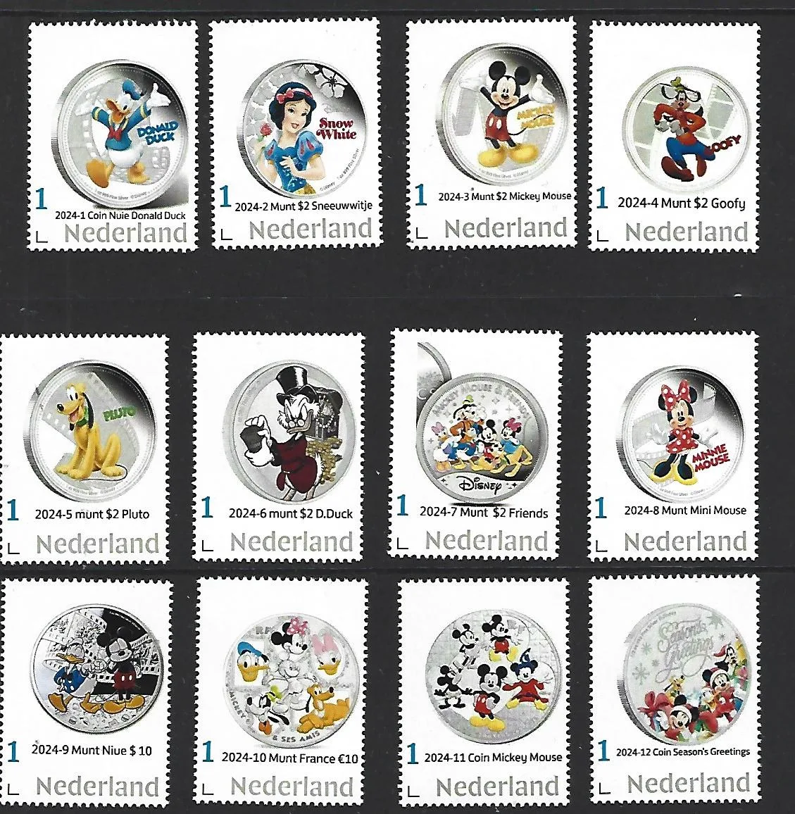 Nederland 2024 Coin on stamp Disney Yearset complete postfris/mnh