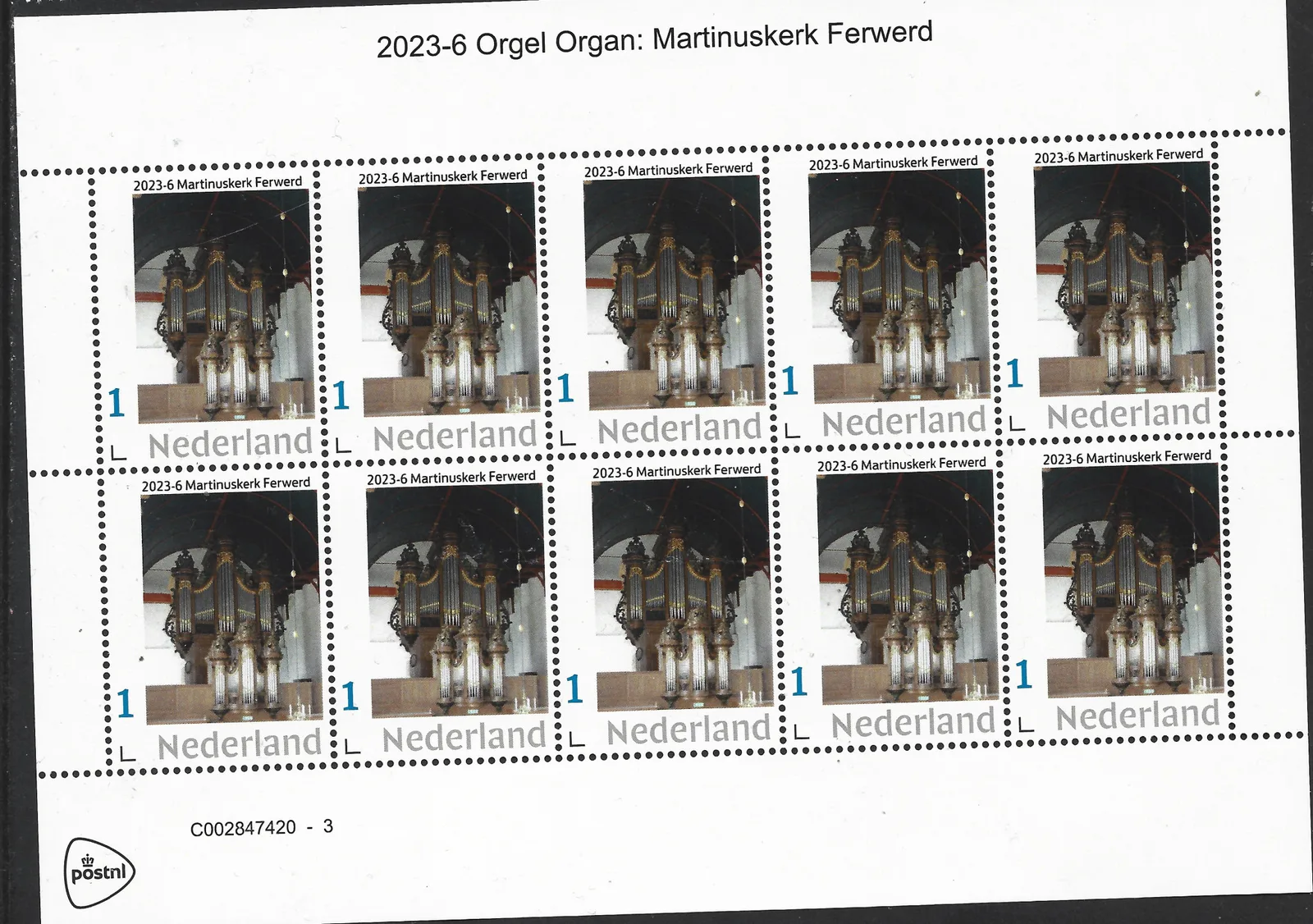 Pays-Bas 2023-6 Orgue Orgel : Martinuskerk Ferwerd feuillet neuf/mnh