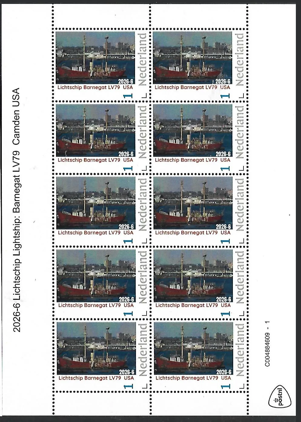 Nederland 2026-6 Lichtschip lightship: Barnegat LV79 USA sheet postfris/mnh