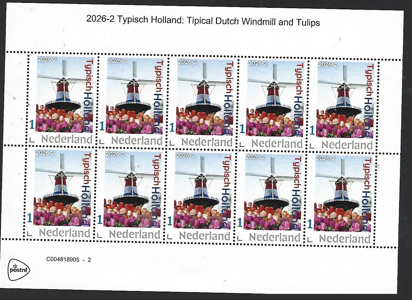Nederland 2026-2 Typical Dutch: Tulips and Windmill sheet postfris/mnh