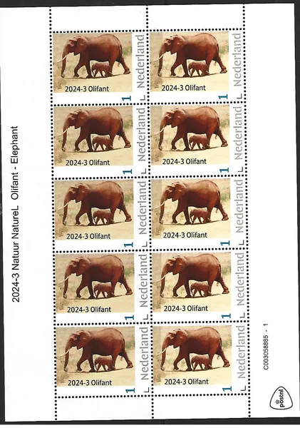 Nederland 2024-3 Natuur- Nature: Olifant Elephant sheetlet postfris/mnh