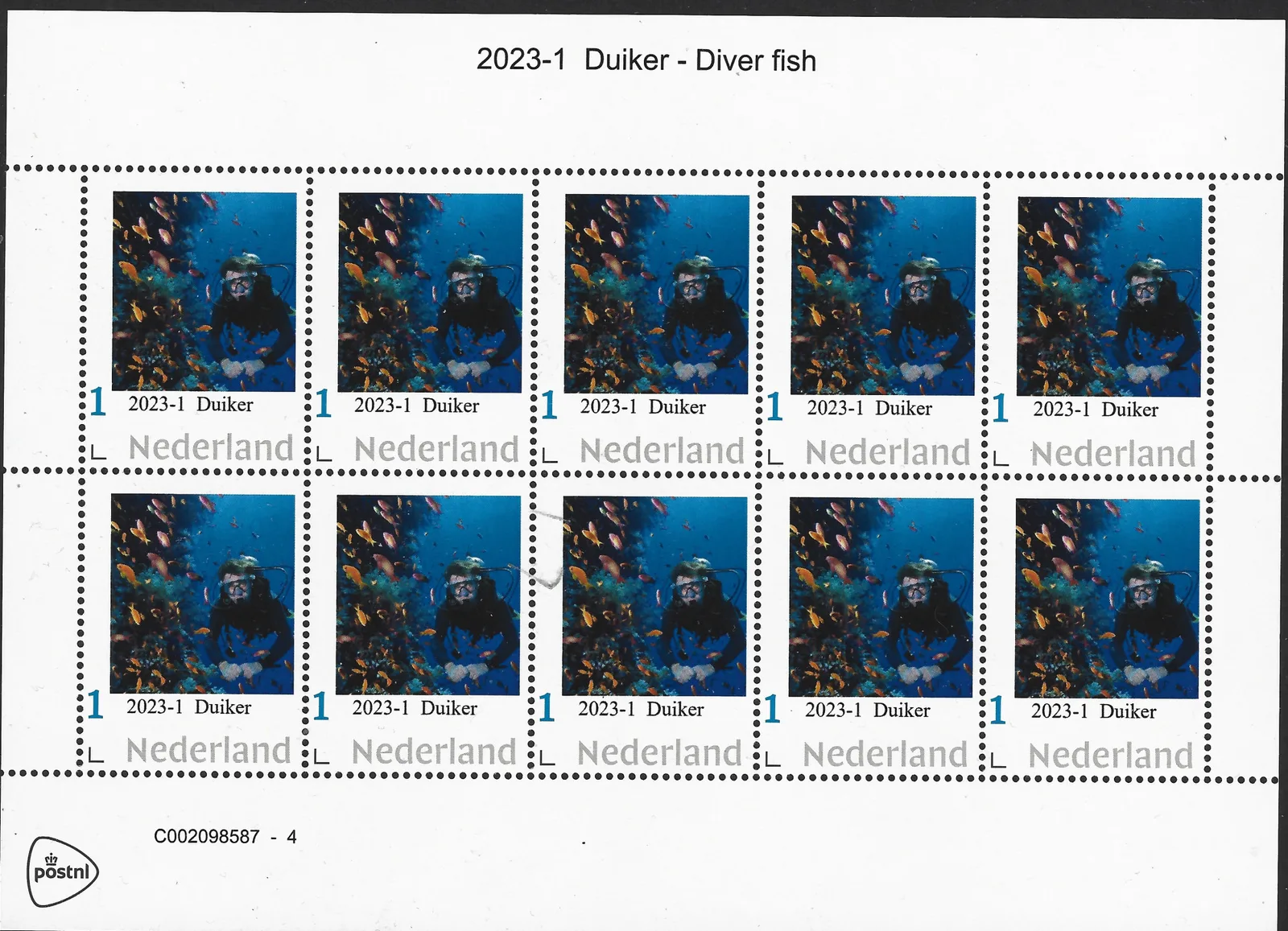 Pays-Bas 2023-1 Plongeur - Diver poissons fish feuillet postfris/mnh
