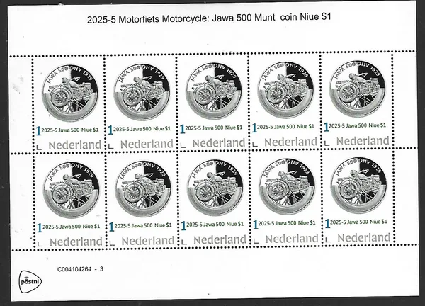 Nederland 2025-5 Motorfiets Motorcycle: jawa 500 coin sheet postfris/mnh