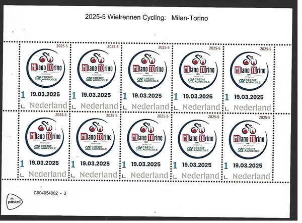 Nederland 2025-5 Wielrennen Cycling: Milan-Torino sheetlet posfris/mnh