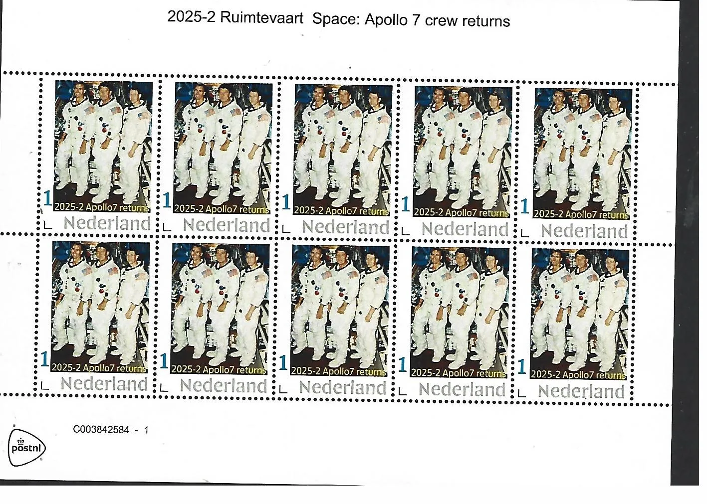 Nederland 2025-2 Ruimtevaart Space: Apollo 7 returns sheetlet postfris/mnh