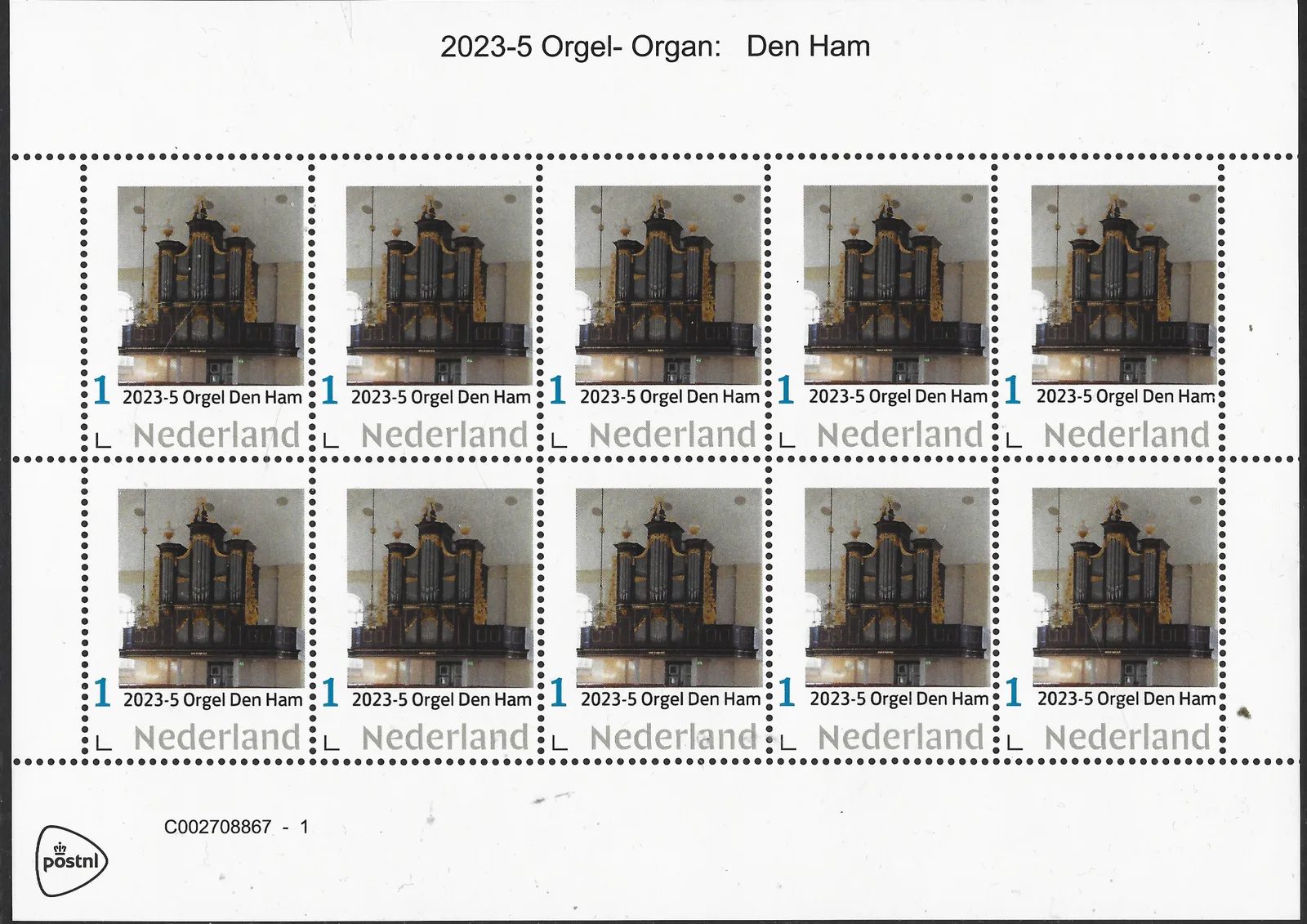 Pays-Bas 2023-5 Orgue : Den Ham feuille-bloc postfris/mnh