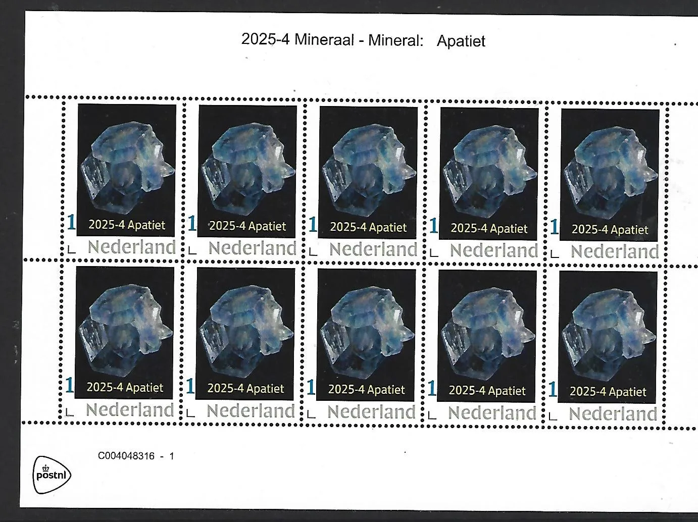 Nederland 2025-4 Mineralen Apatiet Apatite sheetlet posfris/mnh