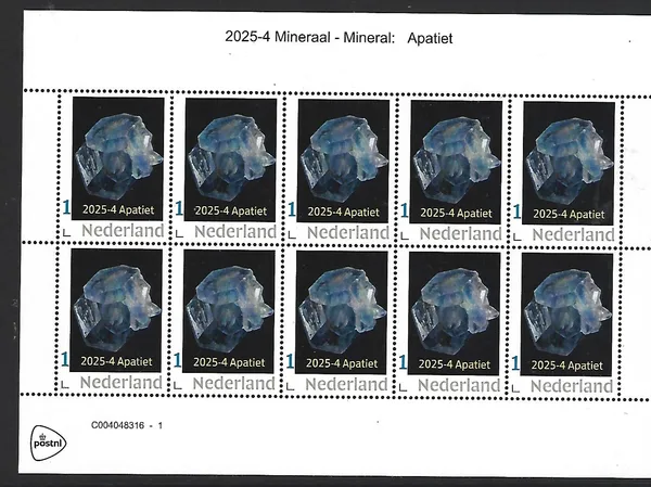 Nederland 2025-4 Mineralen Apatiet Apatite sheetlet posfris/mnh